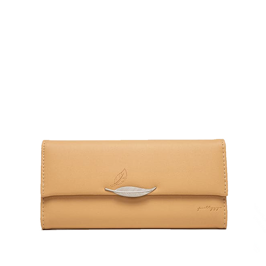 Elegant Leaf-Adorned Trifold Leather Wallet