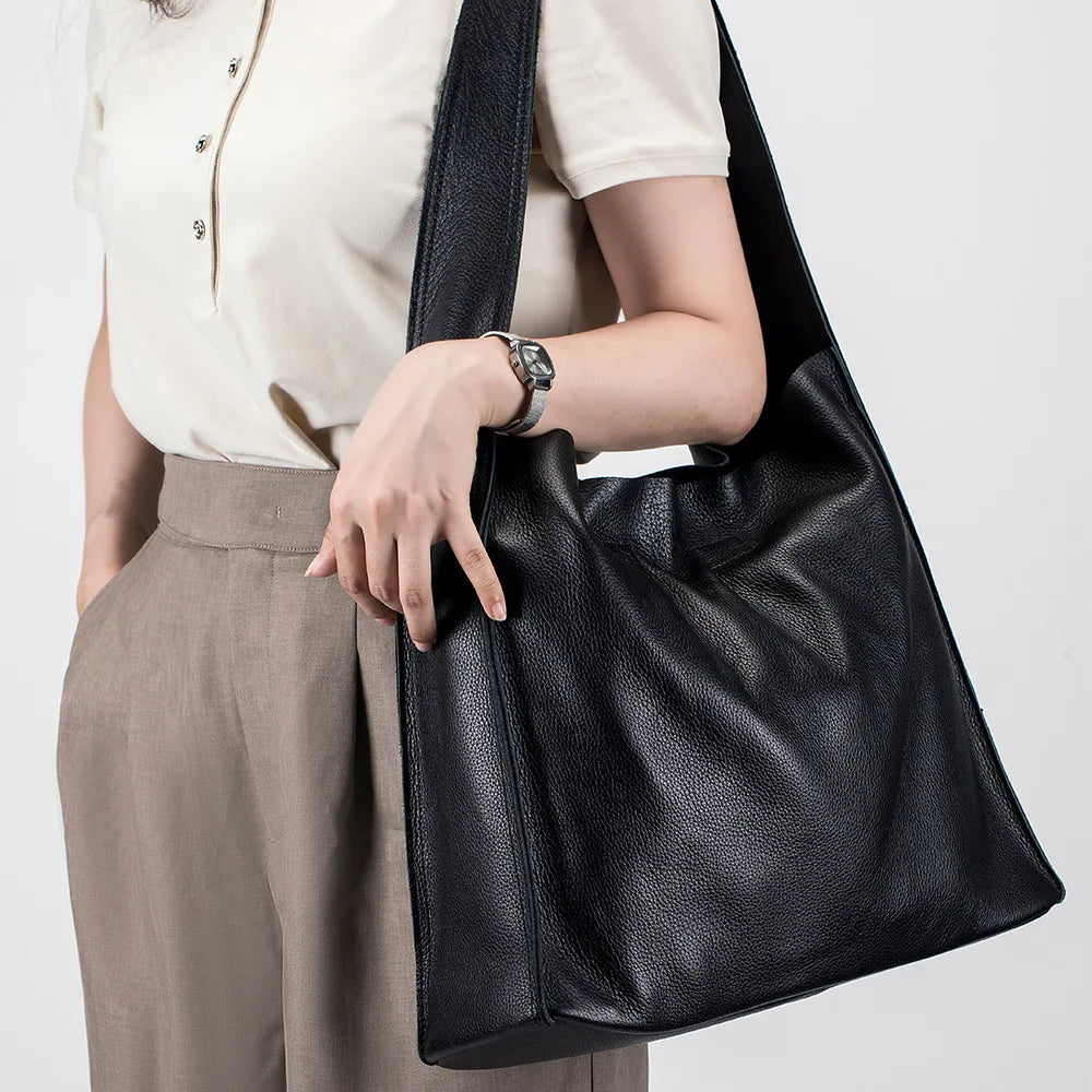 Mei Lin’s Timeless Elegance | Genuine Cowhide Leather Tote Bag