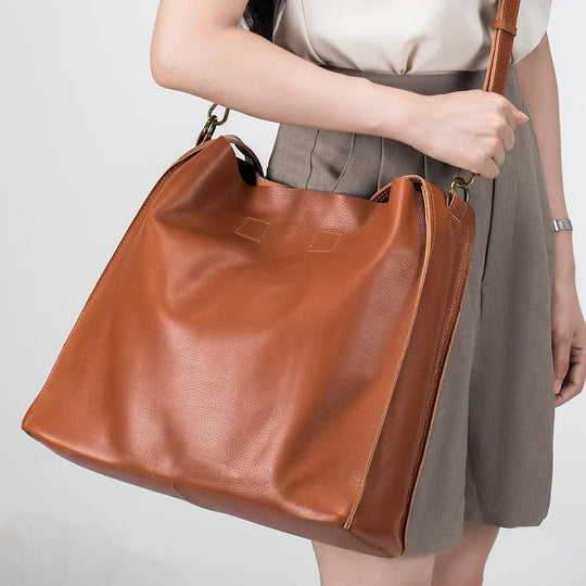 Mei Lin’s Timeless Elegance | Genuine Cowhide Leather Tote Bag